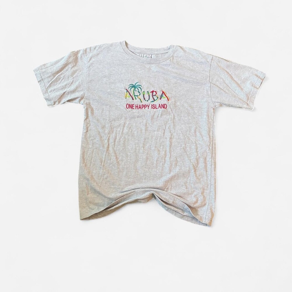 Vintage Aruba Men's Grey Striped T-shirt